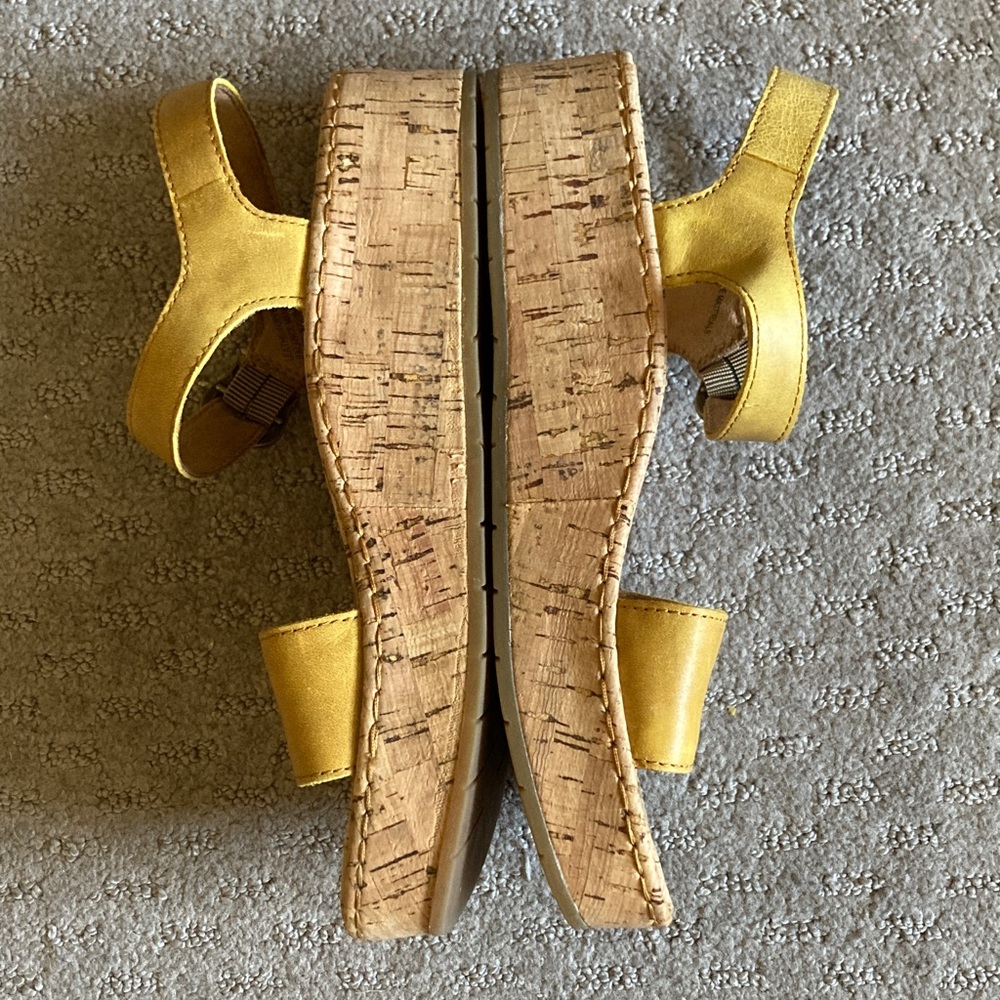 Born Yellow Leather Platform Sandals with Buckle Strap - Picture 3 of 10